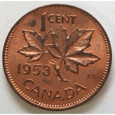 CANADA 1953 . ONE 1 CENT COIN . VARIETY . NO STRAP